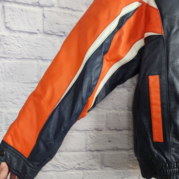 Denver Broncos SUPER BOWL XXXIII Vintage 1999 PRO PLAYER Blue Med Leather Jacket - Picture 14 of 16